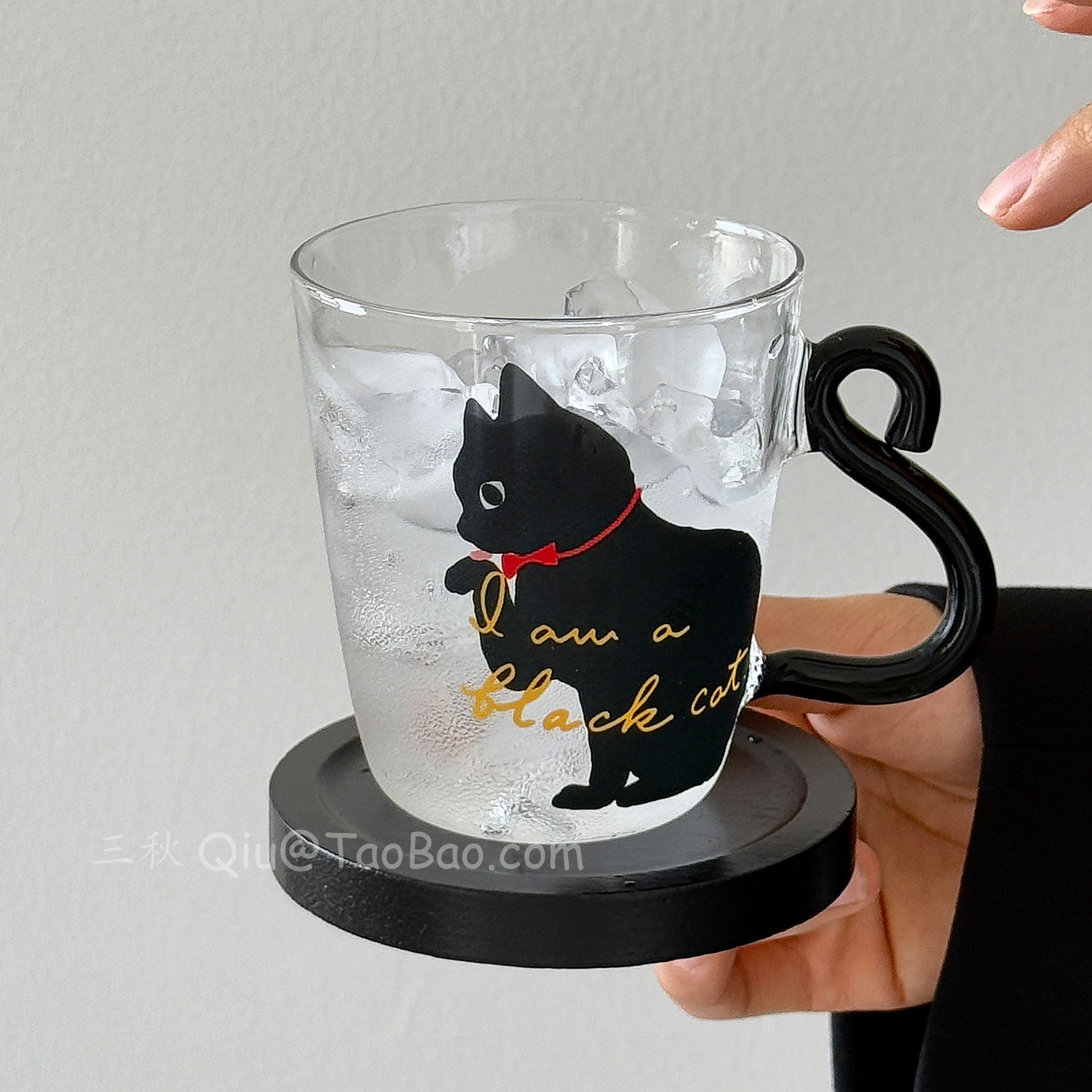 创意ins可爱卡通猫咪杯玻璃杯带把手情侣水杯牛奶杯拿铁杯咖啡杯