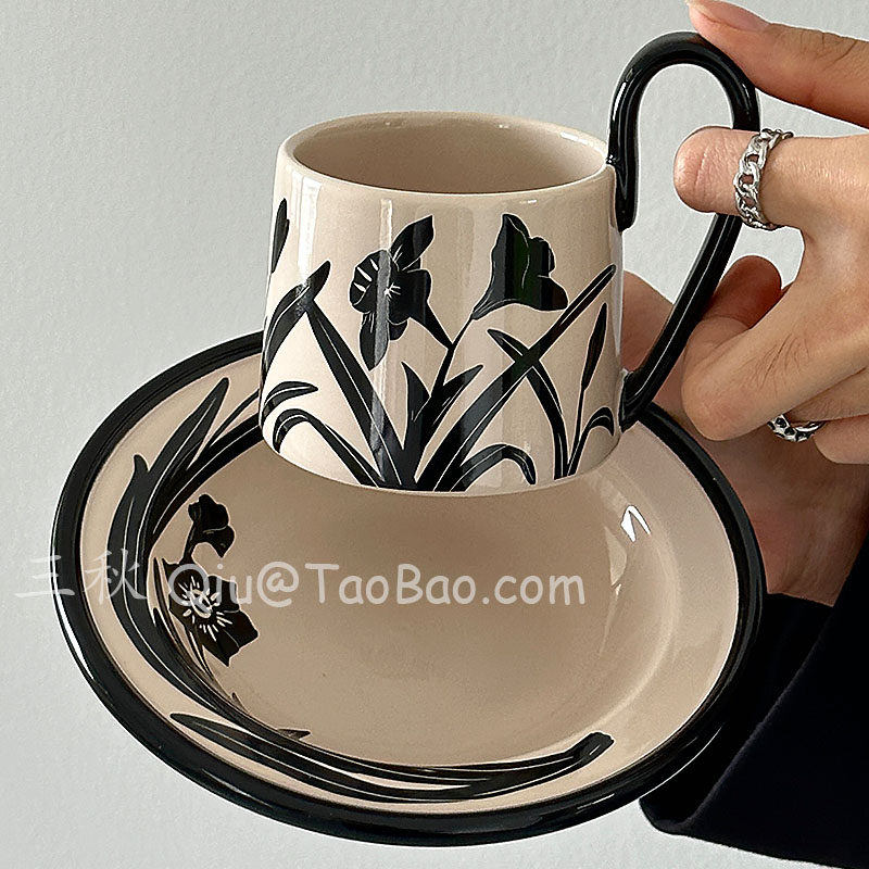 三秋Sanq复古凌波仙子高柄咖啡杯碟中古风下午茶杯拿铁杯小众礼物