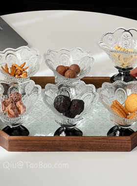 复古浮雕黑色干果盘客厅零食摆放盘高级感分格糖果点心盘伴手礼物