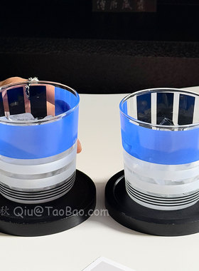 Sanq复古高级感高硼硅玻璃杯蓝色条纹杯冰美式冷萃杯果汁杯拿铁杯