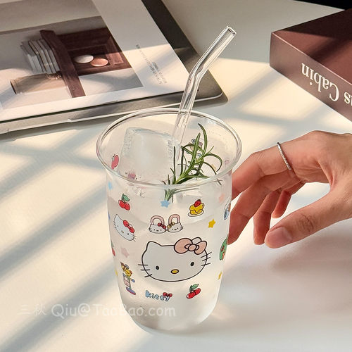 可爱卡通kt玻璃杯早餐牛奶杯水杯