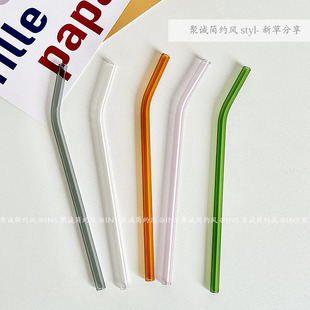 ins设计感彩色弯头玻璃吸管 少女心吸管耐高温餐厅果汁咖啡搅拌棒