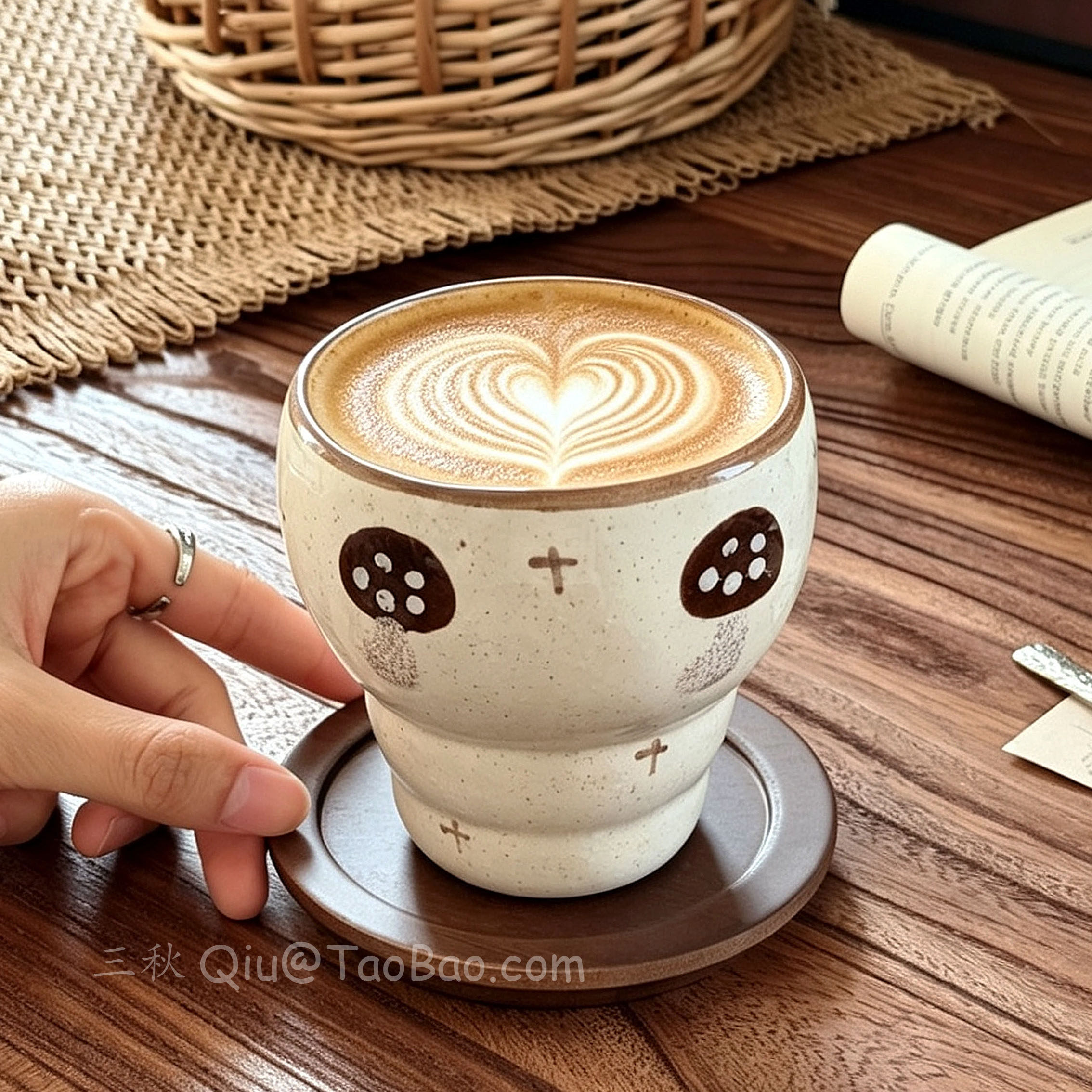 复古手作手绘蘑菇陶瓷杯手握杯子