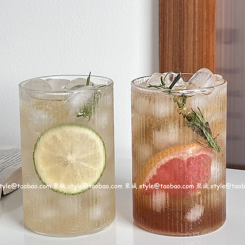 日式简约条纹玻璃杯饮品杯咖啡杯