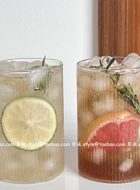 日式ins简约条纹玻璃杯饮品杯苏打饮料水杯冷萃拿铁杯冰咖啡杯子