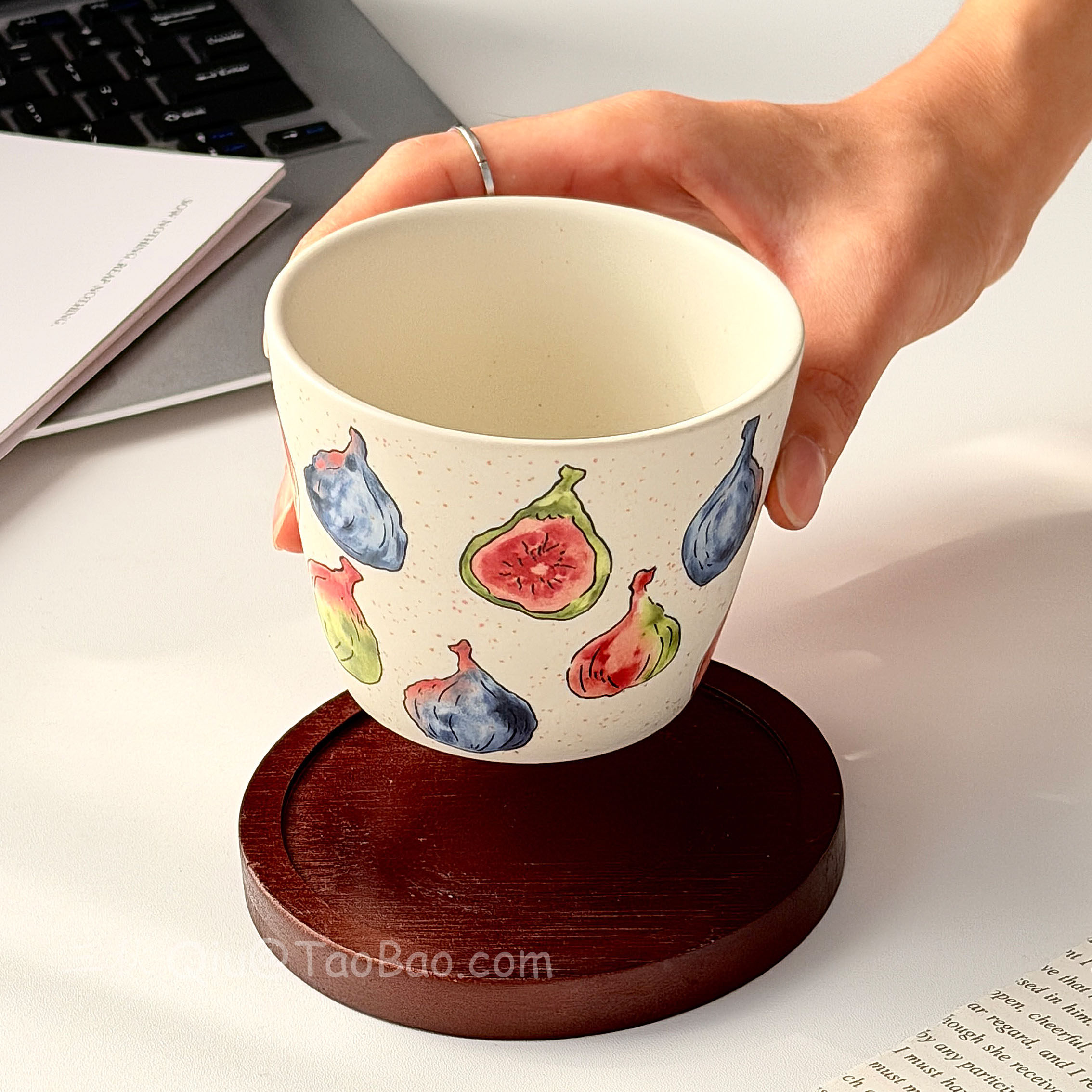 复古哑光无花果陶瓷手握杯水杯子