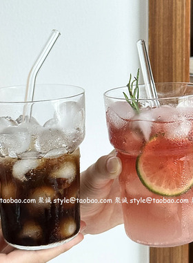 小众ins简约玻璃杯耐高温冰美式拿铁咖啡杯气泡水杯冷饮杯果汁杯