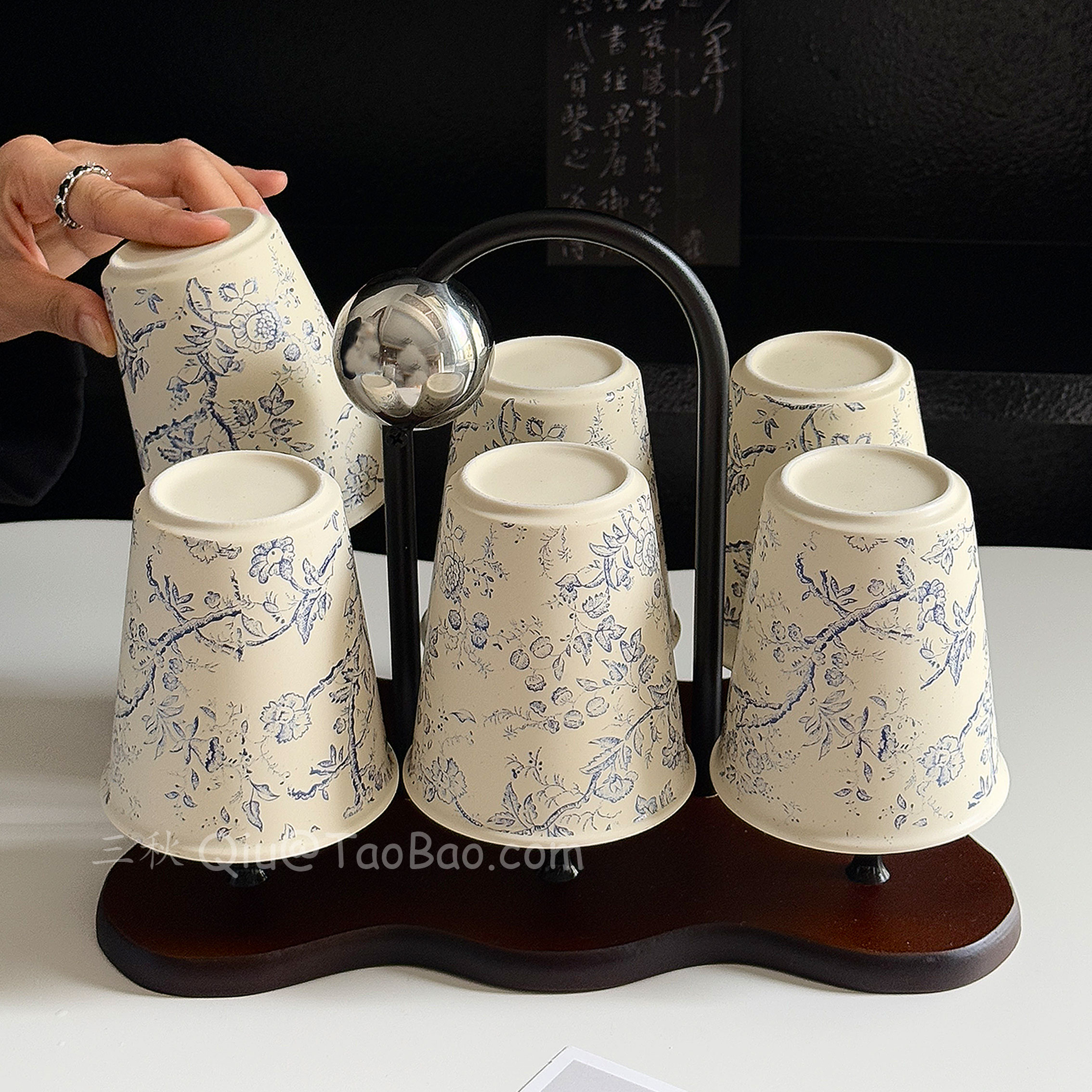 青花藤蔓陶瓷杯家用茶杯水杯套装