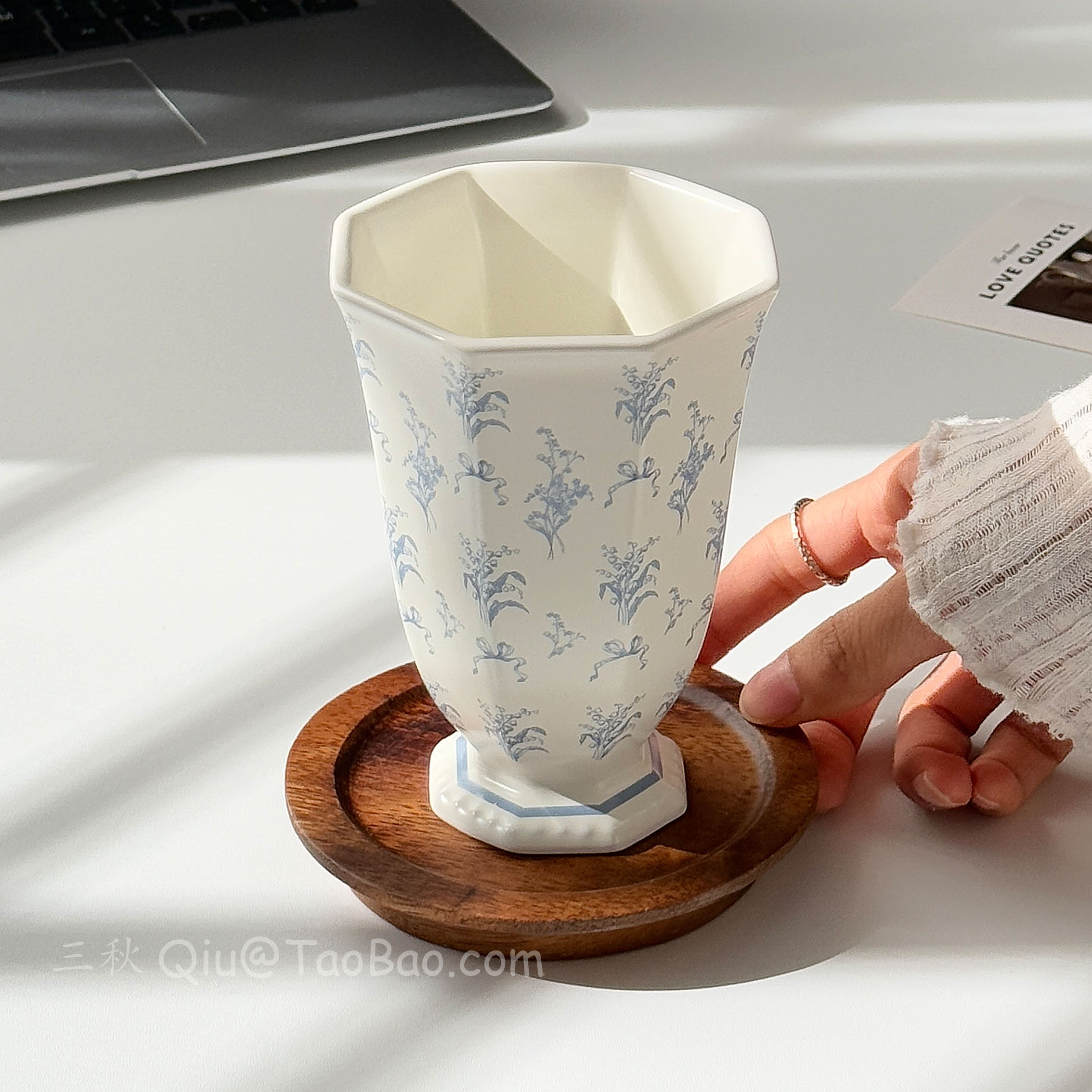 法式复古铃兰花手握杯陶瓷水杯