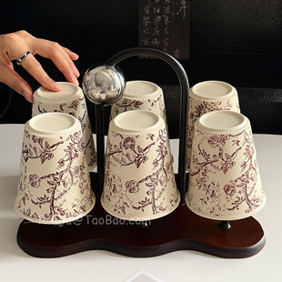 中古风棕花藤蔓陶瓷杯子家用茶杯水壶套装喝水杯客厅家庭待客杯具