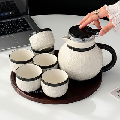 轻奢复古黑藤编陶瓷茶具套装