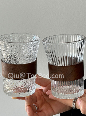 三秋Sanq复古浮雕玻璃杯防烫杯水杯挂耳咖啡杯冰美式拿铁杯饮品杯