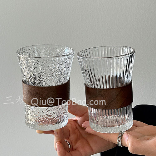 三秋Sanq复古浮雕玻璃杯防烫杯水杯挂耳咖啡杯冰美式拿铁杯饮品杯