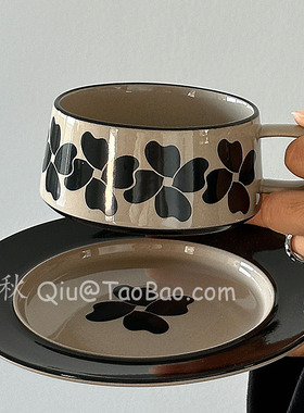 三秋Sanq复古手绘簪花晓梦咖啡杯碟中古风下午茶杯拿铁杯小众礼物