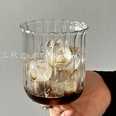 复古竖纹圆圆扩口玻璃杯耐热水杯