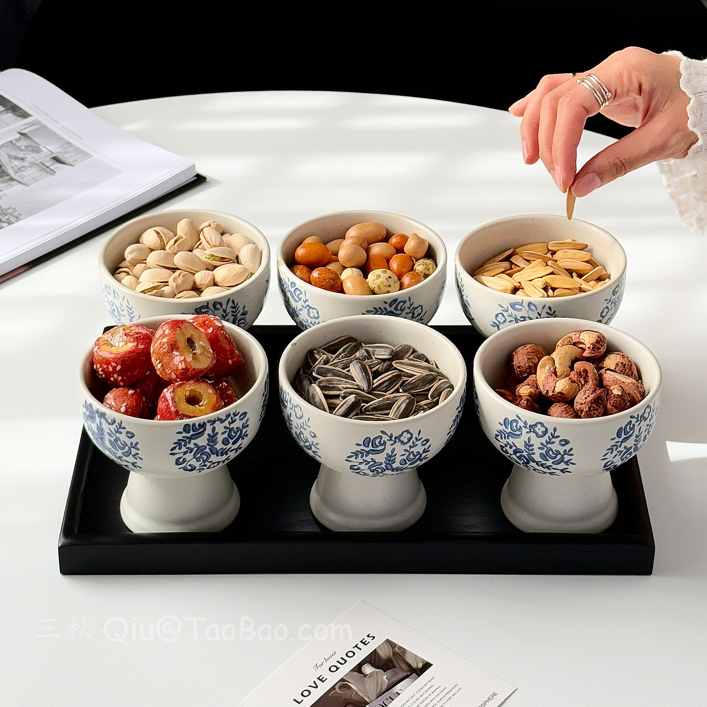 复古青花藤客厅零食摆放盘新中式分格糖果点心盘干果盘子新居礼物,餐饮具,果盆/果盘/果篮,淘宝优惠券,粉丝福利购,淘宝优惠卷