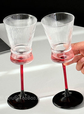 高级感红领结葡萄酒杯高脚杯玻璃杯红酒杯氛围感微醺酒杯鸡尾酒杯