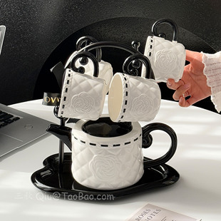 法式高级感小香风陶瓷茶壶水具待客茶杯喝水杯收纳架套装新居礼物