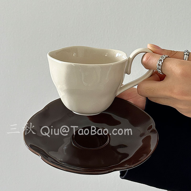 復古墨爾本深咖杏撞色咖啡杯碟