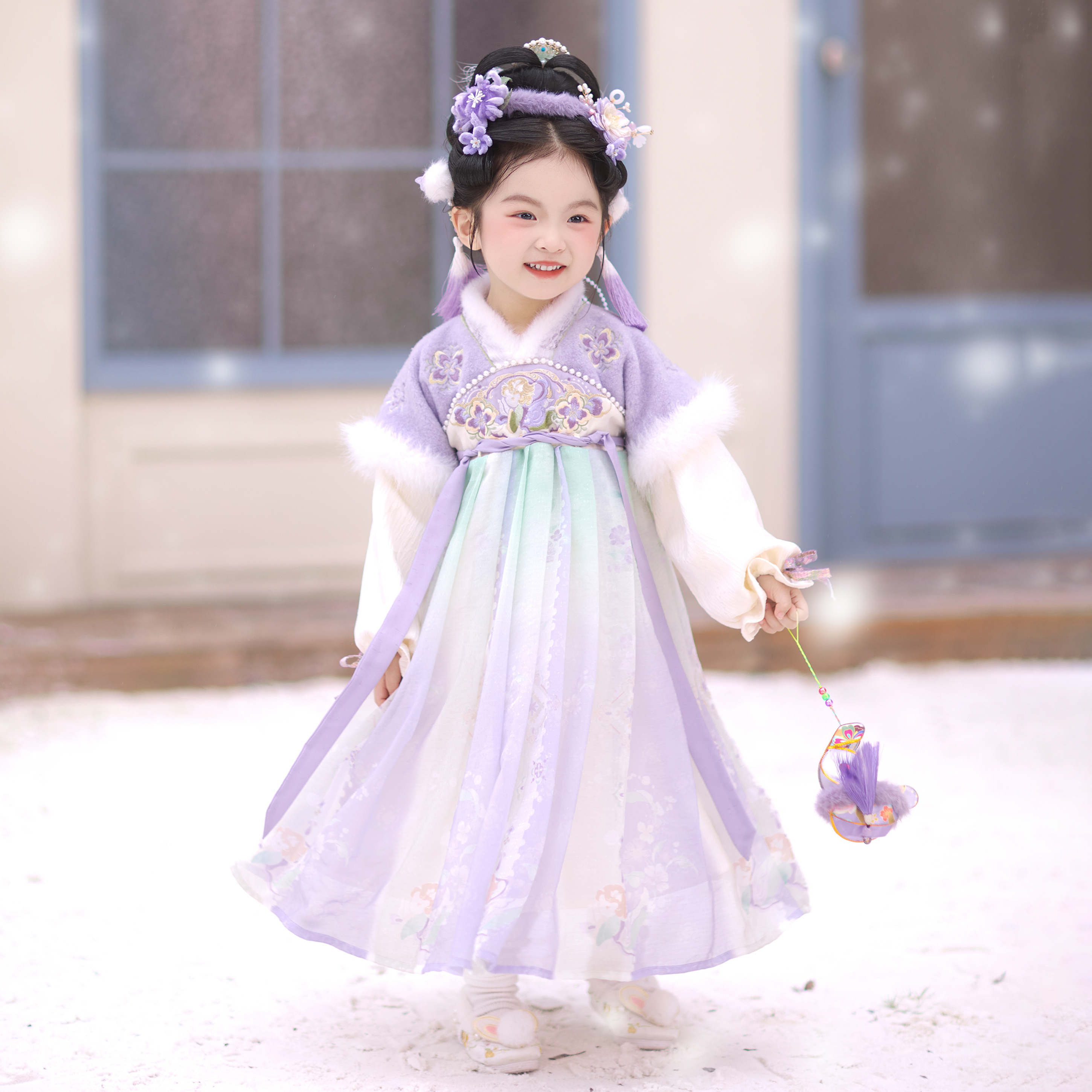 汉服女童冬款古风超仙连衣裙襦裙