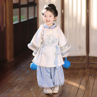 兮兮家儿童汉服哪吒敖丙加绒套装 男孩女孩中国风加厚新年棉服冬款