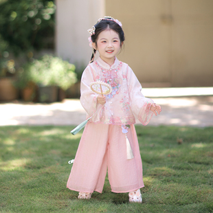 子套装 兮兮家超仙古风女童汉服春装 裤 国风新中式 日常可穿桃莓 新款