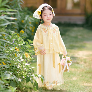 兮兮家汉服女童秋季新款新中式国风长袖套装超仙绝美古装星葵
