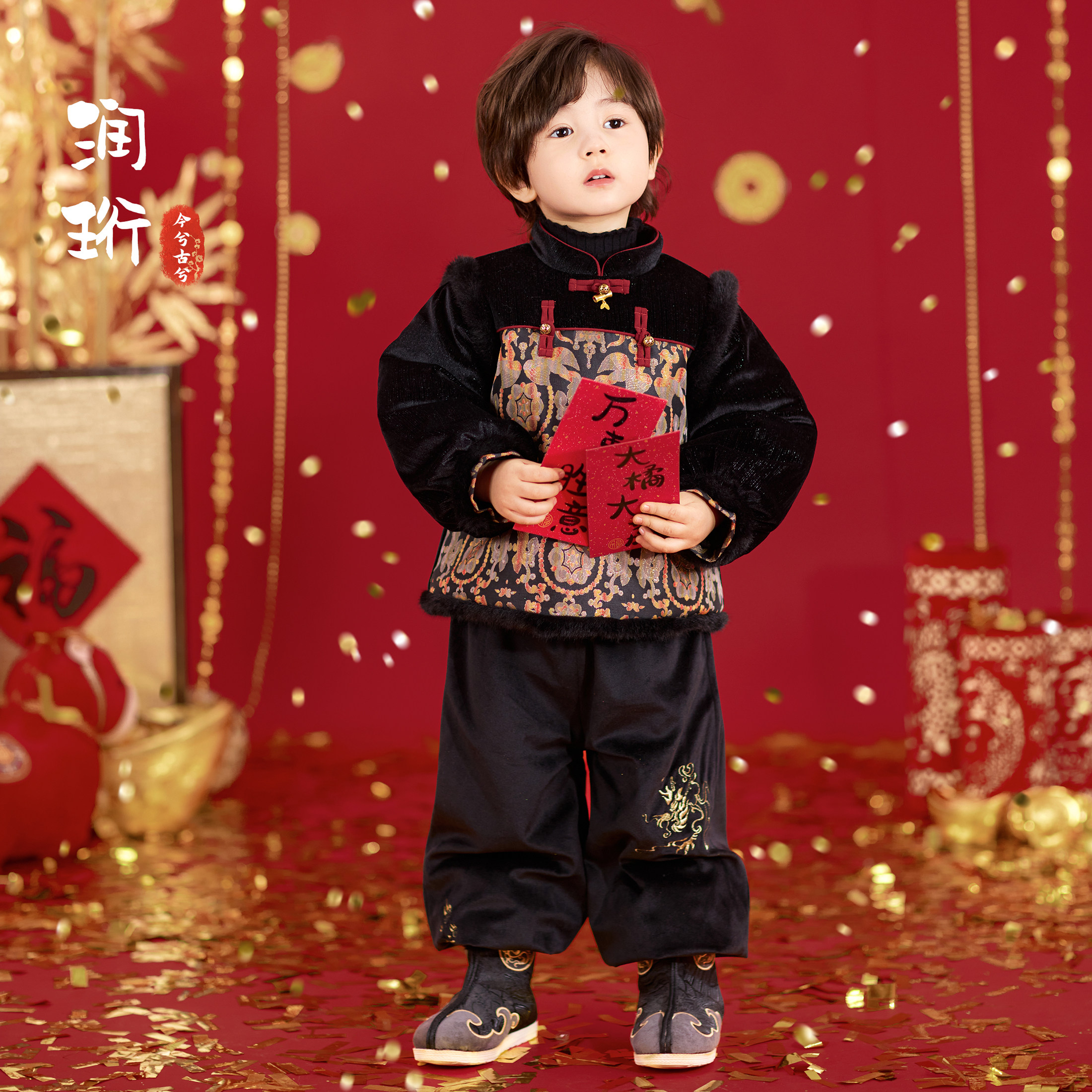 男童拜年服冬装中国风儿童加厚织金马甲小男孩新中式过年套装唐装,童装/婴儿装/亲子装,汉服,淘宝优惠券,粉丝福利购,淘宝优惠卷