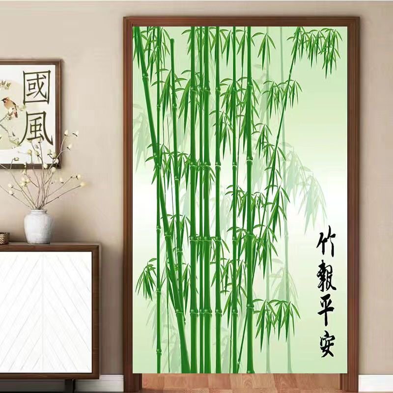风竹报平安门帘布艺隔断风水帘子家用卧室厨房卫生间布帘拉车饰品图片