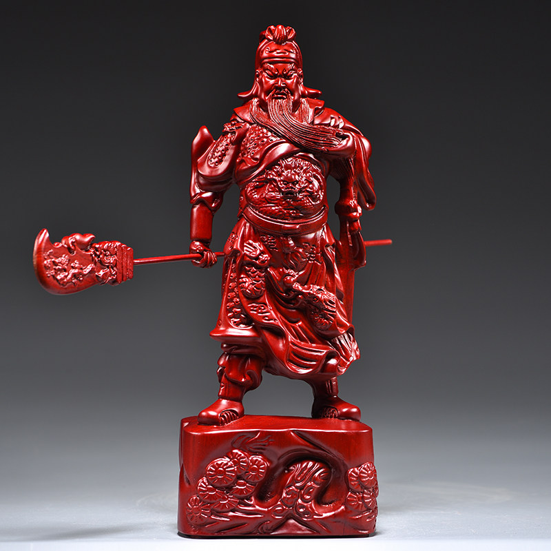 红色木雕刻关公像摆件大号财神爷家居公司装饰红木工艺品开业送礼