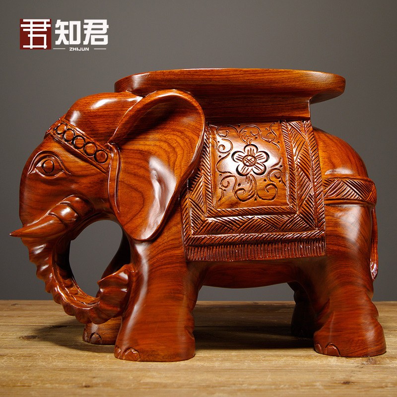 花梨木雕刻大象换鞋凳实木质大象凳子工艺品摆件红木家居客厅装饰
