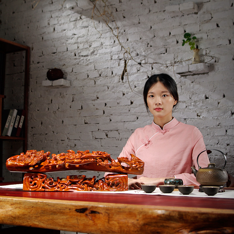 花梨木雕花鸟如意喜上眉梢雕刻摆件家居客厅装饰工艺品乔迁送礼品