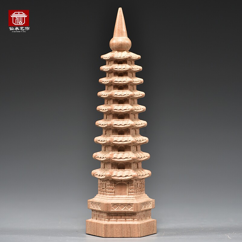 桃木雕刻九层文昌塔摆件实木9层13层文昌塔书桌面玄关装饰工艺品