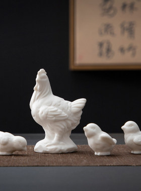 陶瓷母鸡小鸡招财吉祥物摆件