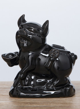 陶瓷黑色生肖猪摆件吉祥物化解