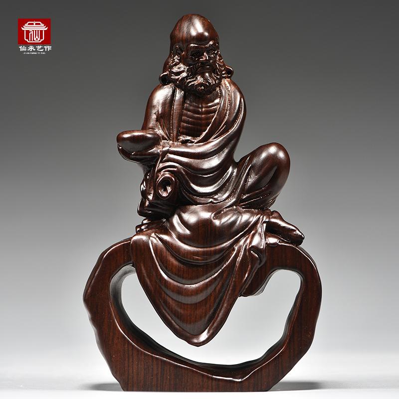 黑檀木雕达摩师祖佛像摆件人物禅意玄关博古架客厅中式装饰工艺品