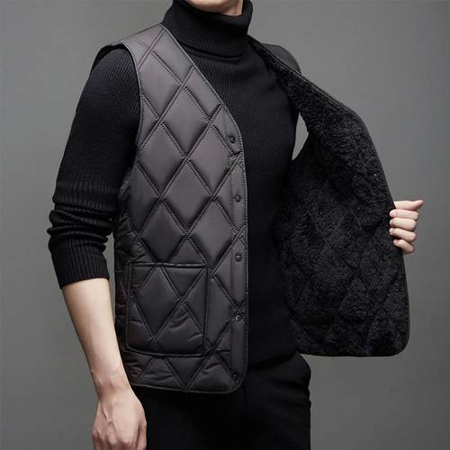 新款加绒羽绒棉马甲男士秋冬季