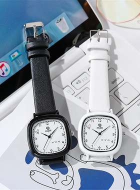 手表女高颜值轻奢小众设计ins风学生专用初高中生方形腕表石英表