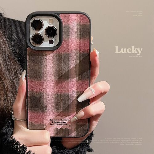 适用少女撞色格纹苹果16手机壳17promax秋冬甜酷11iPhone13皮质12