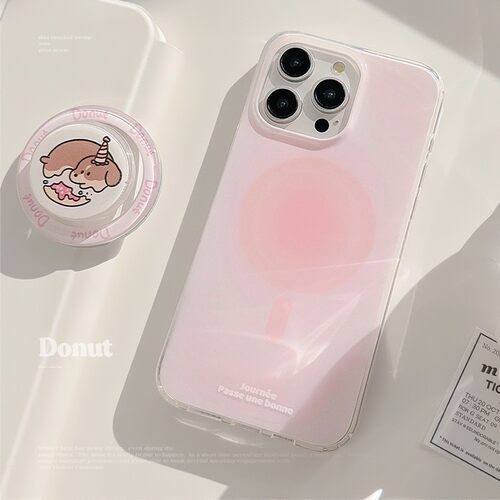 适用双层甜粉晕染手机壳13苹果17promax小狗磁吸支架iphone15软16