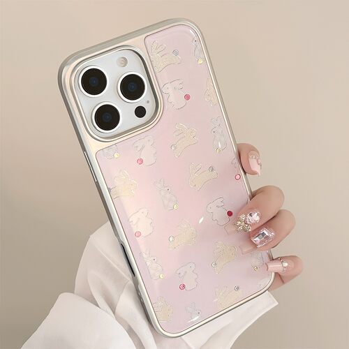 适用鎏金苹果16pro max手机壳iphone17彩波点可爱小兔1513华为P70