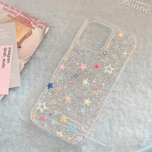 适用韩系ins闪粉彩色星星苹果17pro max手机壳16代发iphone15透11