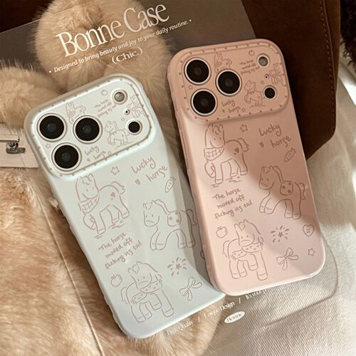 适用线条小马苹果17手机壳iphone16promax简约新年13软套15代发11