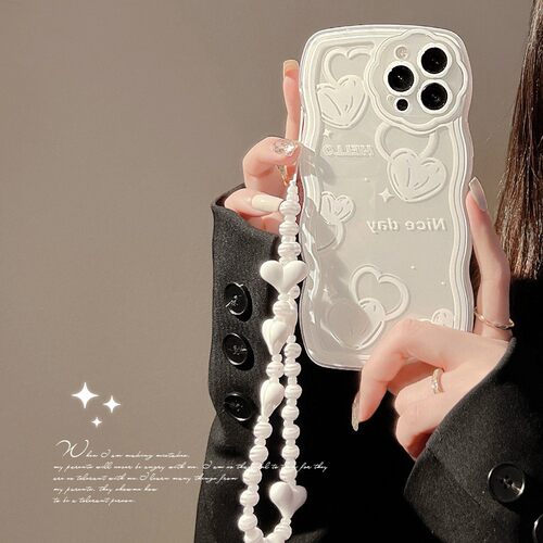 适用爱心iphone13苹果15promax手机壳仙女xr少女Xs带挂绳11代发14