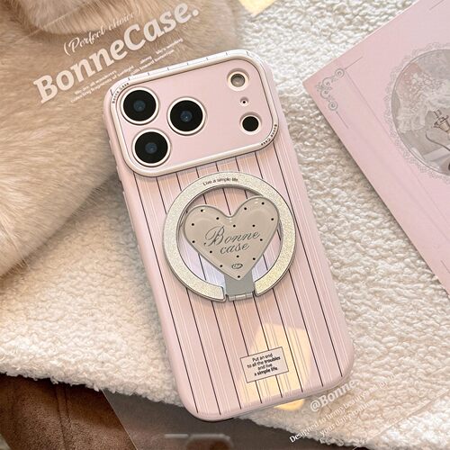 适用韩粉条纹磁吸支架苹果17promax手机壳iphone16少女11软15鎏金