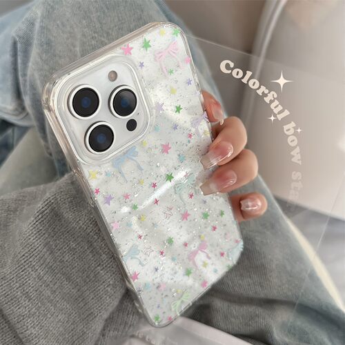 适用星星满屏苹果17promax手机壳15闪粉iphone14多巴胺蝴蝶结11硬