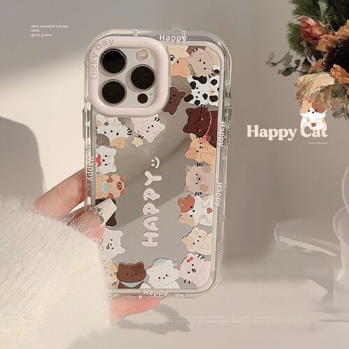 适用镜面ins可爱猫咪16Pro Max苹果15手机壳iPhone17韩风12挂绳11