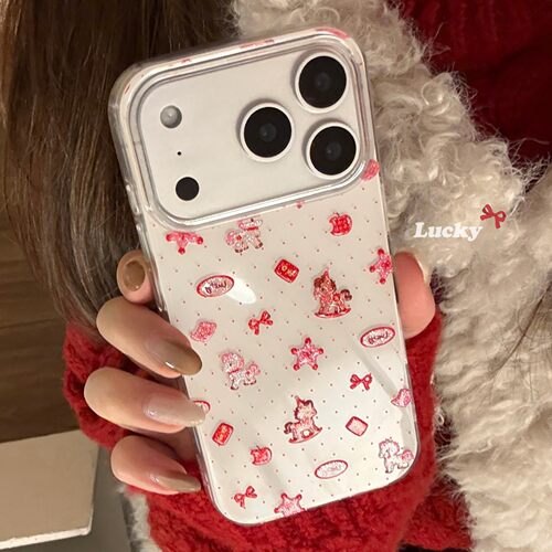 适用闪粉新年粉色小马苹果17手机壳iphone16promax卡通14浮雕15硬