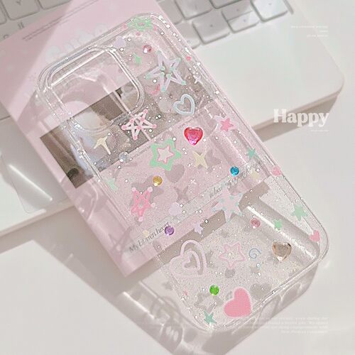 适用韩系ins彩色星星iphone16苹果15手机壳17pro max闪粉11透明12