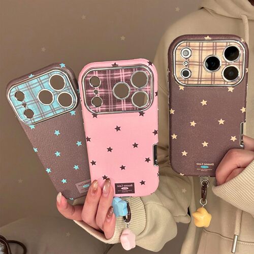 适用皮质复古星星挂件16苹果17promax手机壳iphone15全包13防摔11